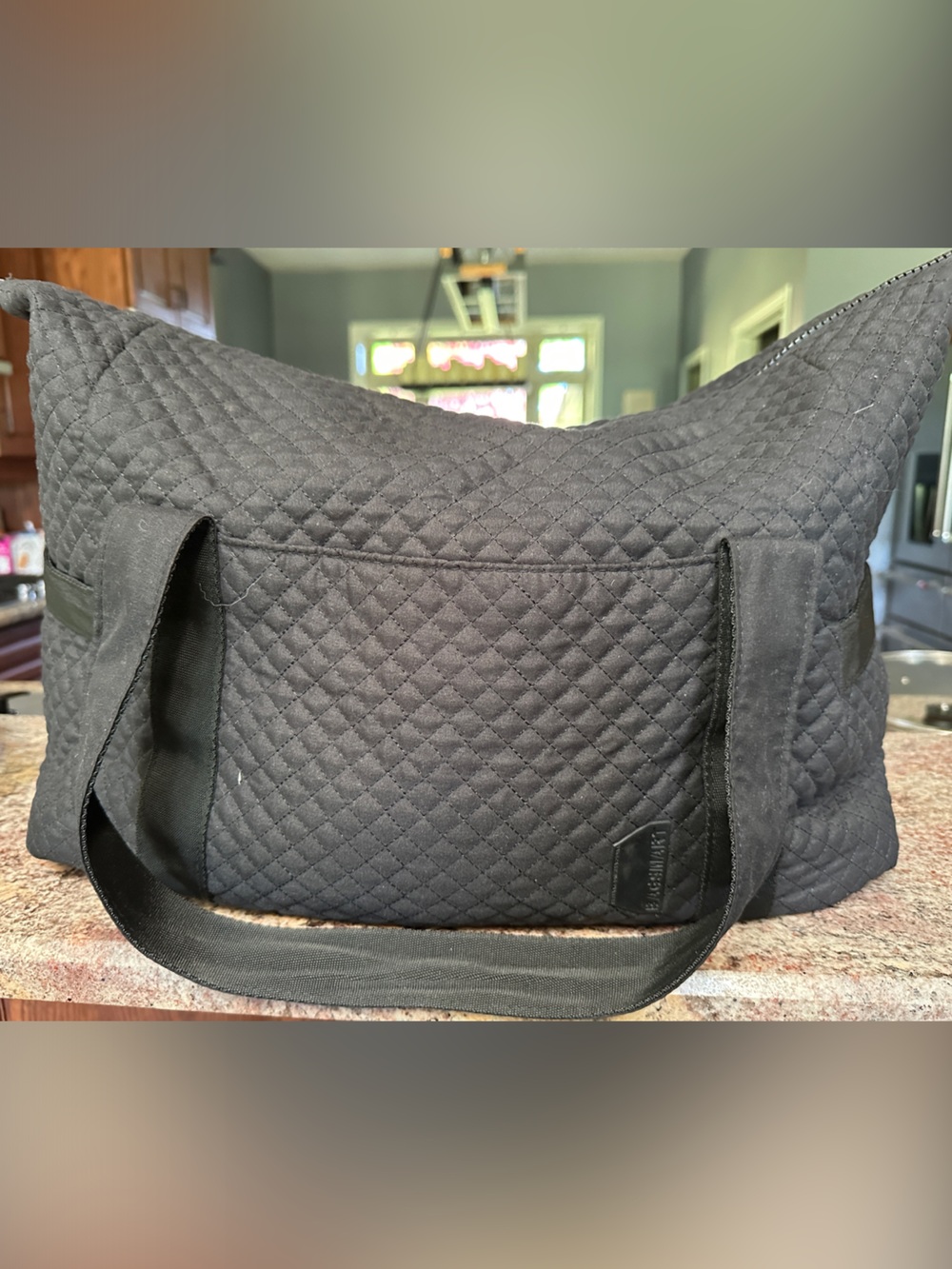Quilted Black Duffel Tote